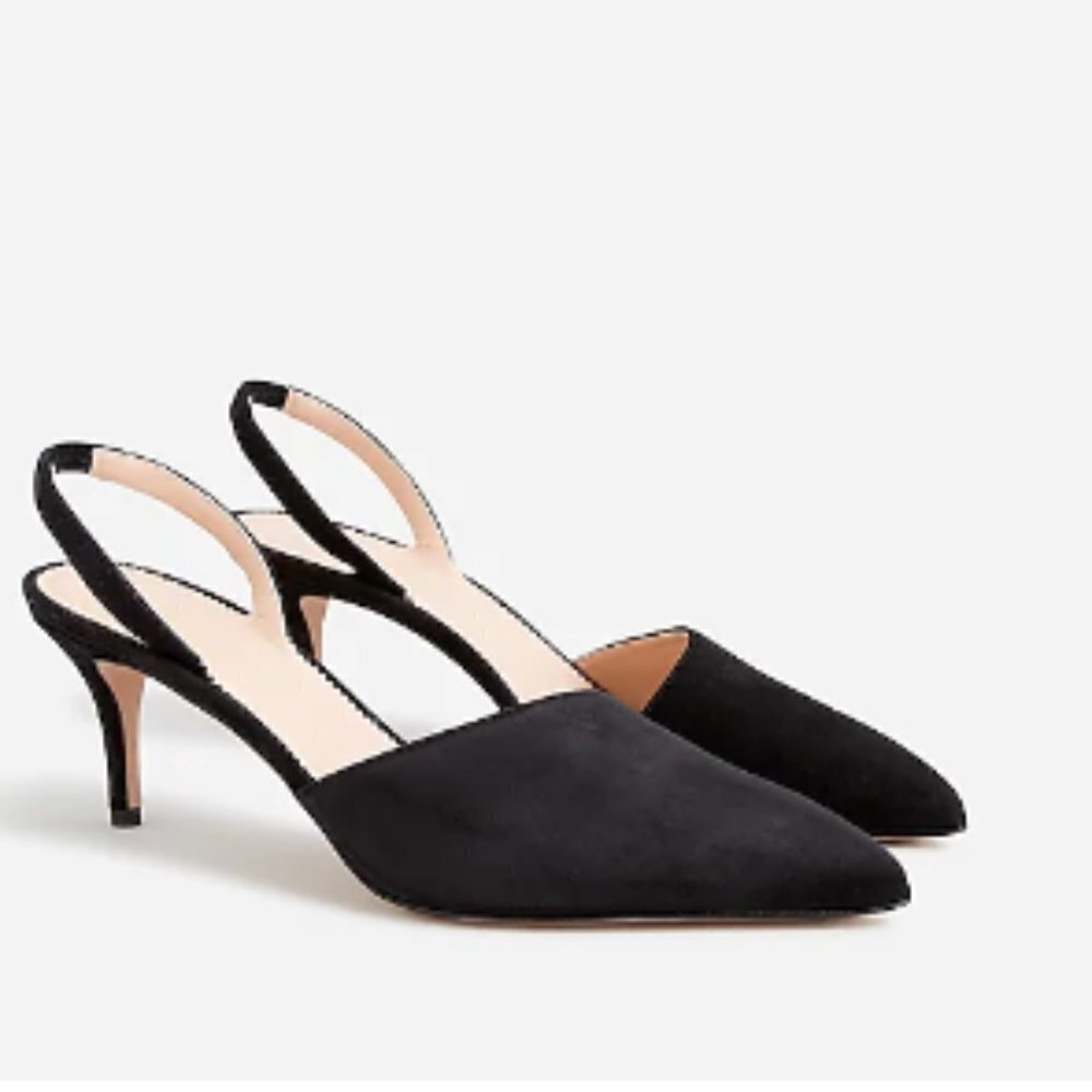 J.Crew Colette Asymmetrical Black Slingback Pumps in Suede - Size 8‎